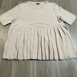 COS Beige Pleated Short Sleeve Blouse